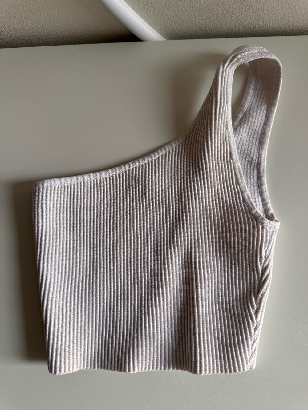 Babaton One-Shoulder Ribbed Crop Top in Light Beige